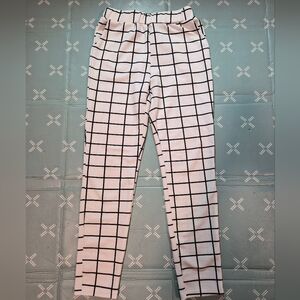 Black and White Grid Pattern Straight Pants